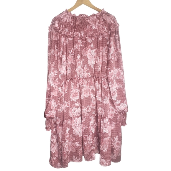 Eloquii pink burgundy floral ruffle tiered l baby doll dress plus size 26/28 - Picture 6 of 8